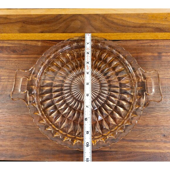 Vintage Amber Glass Serving Tray With Handles & Starburst Design - Picture 3 of 6